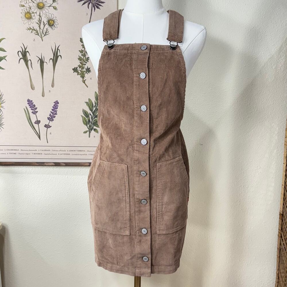Dickies Brown Corduroy Mini Overall Jumper Dress Fairy Grunge Cottage Prairie S
